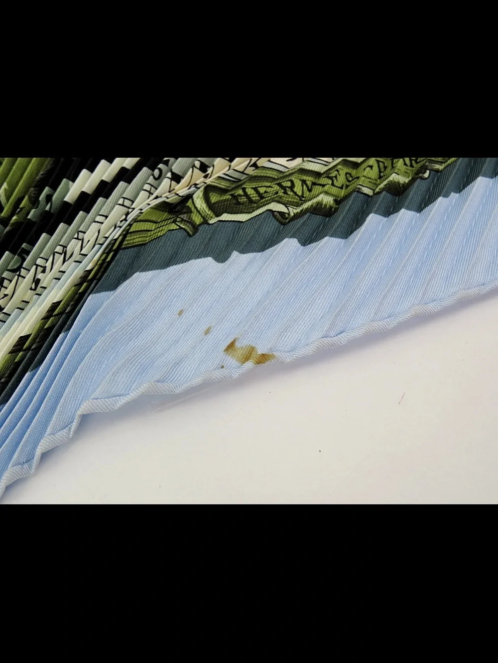 Hermes Pleated Silk Scarf in Sky Blue and Olive